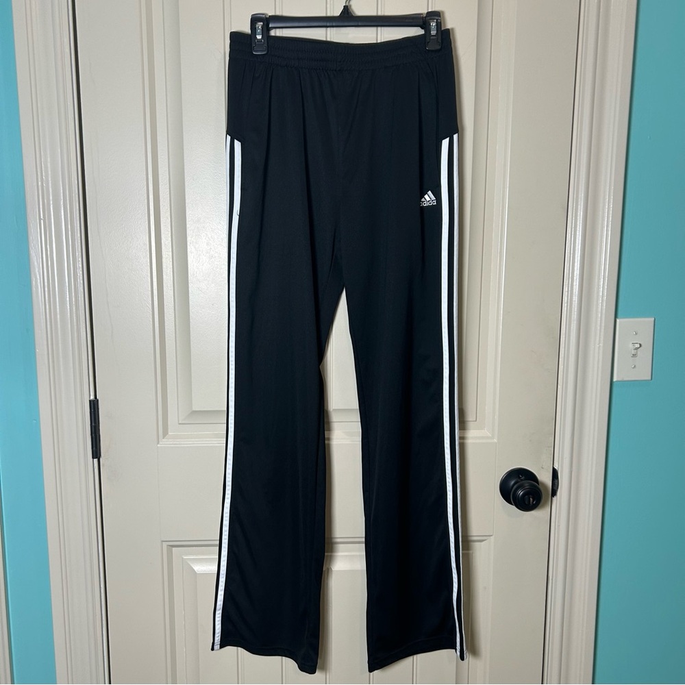 Adidas Boys Black JoggersSweatpants White Side Stripes, Polyester, size XL (18)